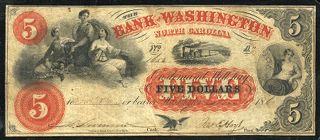 Bank of Washington, N.C. five dollar note